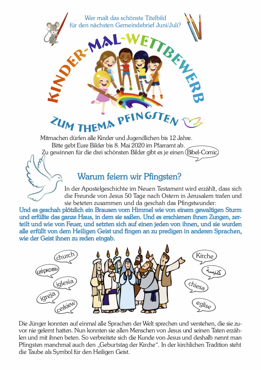 Kinder Malwettbewerb Bilder Zum Thema Pfingsten Gesucht Evang Luth Kirchengemeinde Eschenau