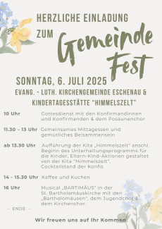 Programm Gemeindefest KG Eschenau 2025