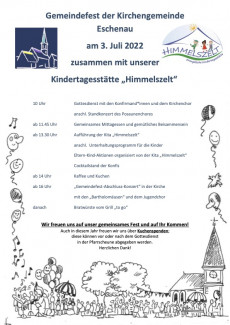 Plakat mit Programm Gemeindefest 2022
