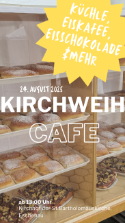 Einladung zum Kirchweihcafe mit Küchle Eiskaffee und Eisschokolade